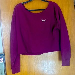 Victoria Secret Crop-Top Sweatshirt. Purple with Gold dog and rear detail
